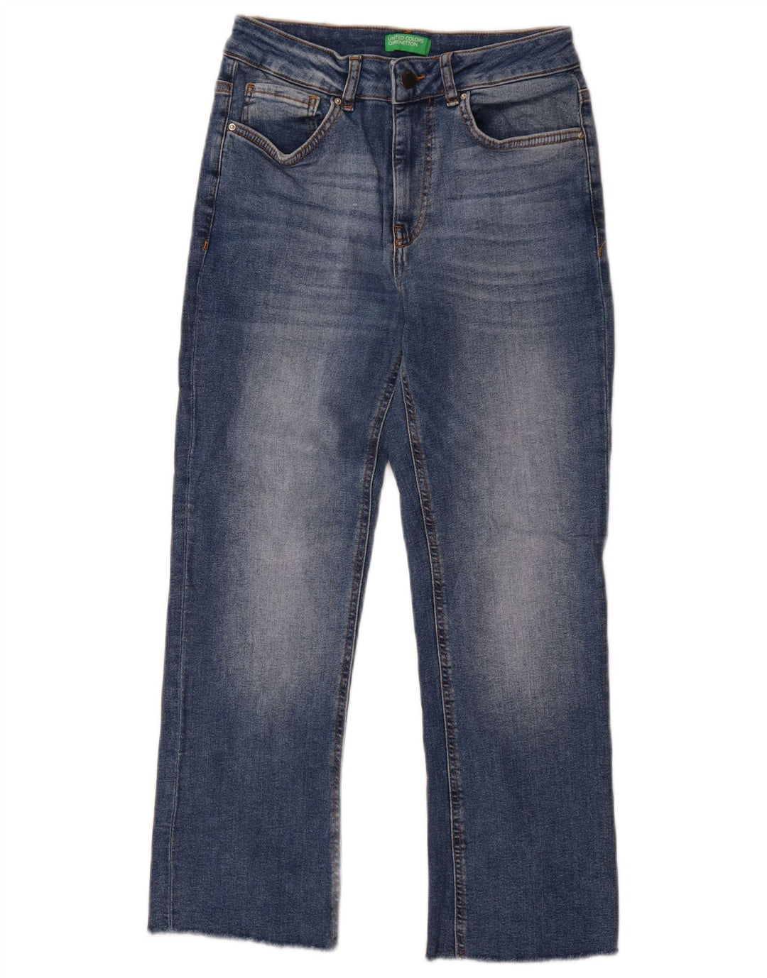 Benetton Damen Straight Jeans W28 L28 Blaue Baumwolle