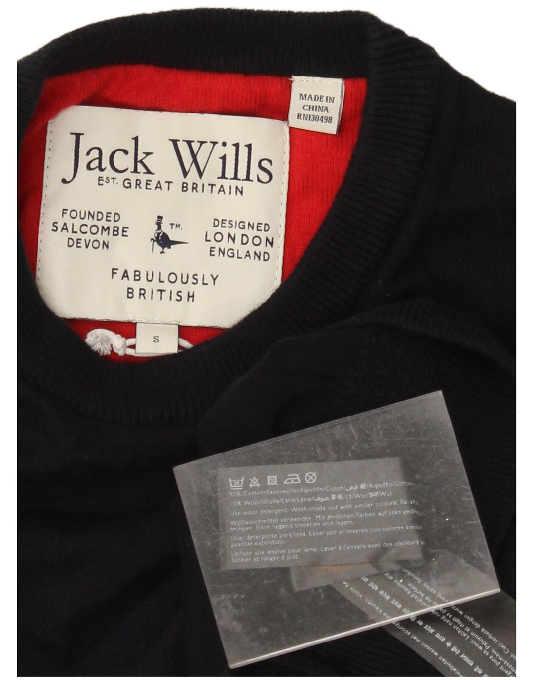 JACK WILLS Mens Crew Neck Jumper Sweater Small Navy Blue Cotton