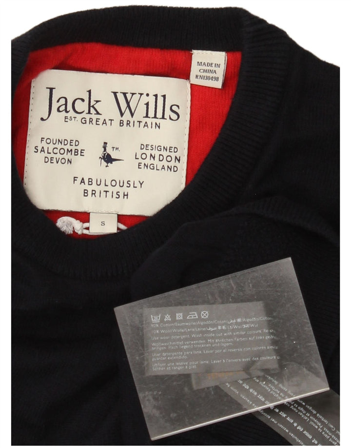 JACK WILLS Mens Crew Neck Jumper Sweater Small Navy Blue Cotton