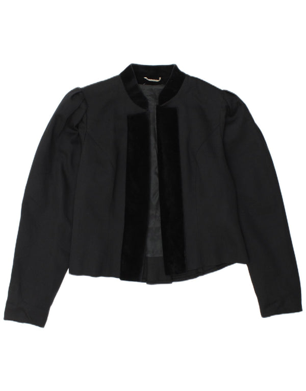 Vintage Damen offene Blazerjacke IT 38 XS Schwarz Schurwolle
