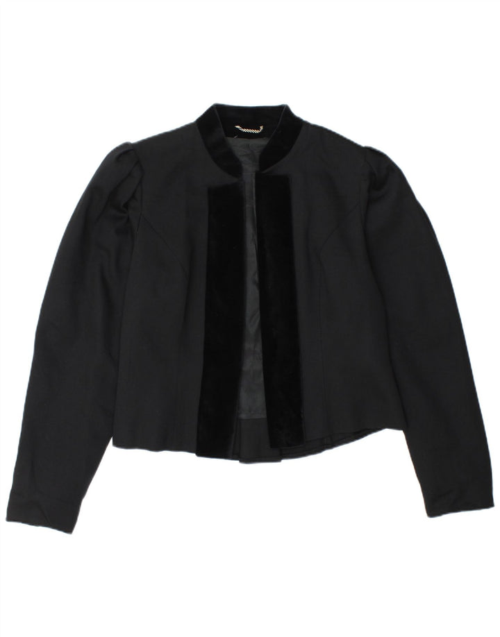 Vintage Damen offene Blazerjacke IT 38 XS Schwarz Schurwolle