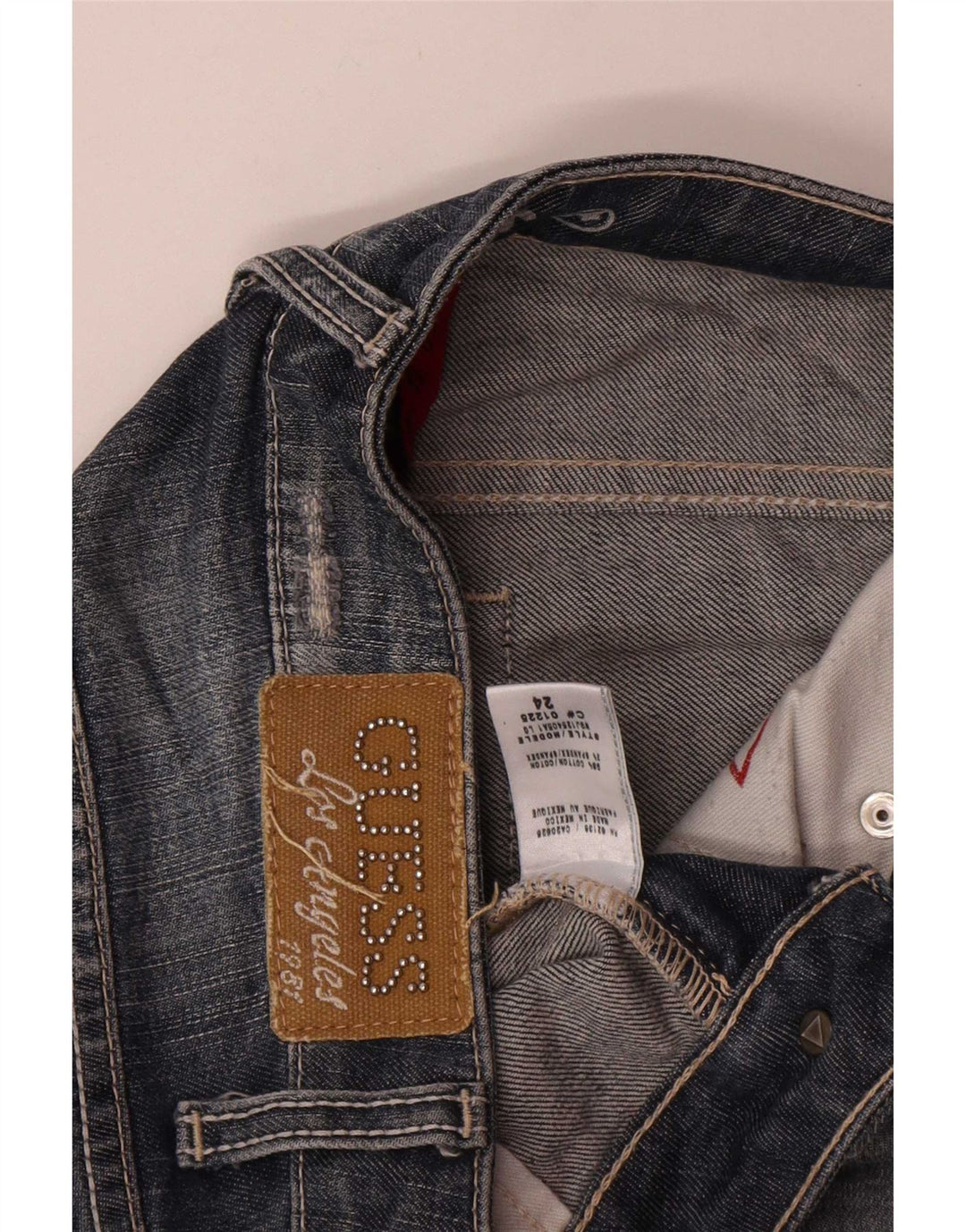 Guess Damen Distressed Slim Jeans W24 L34 Blaue Baumwolle
