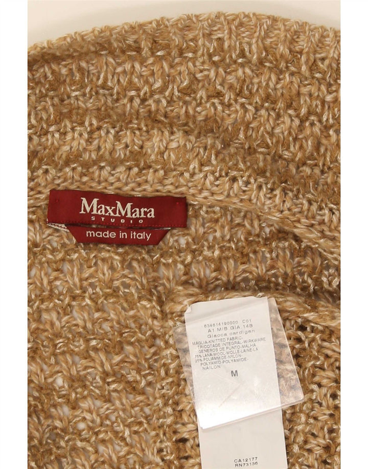 Offener Strickjackenpullover für Damen von Max Mara, UK 14, mittelbraune Wolle