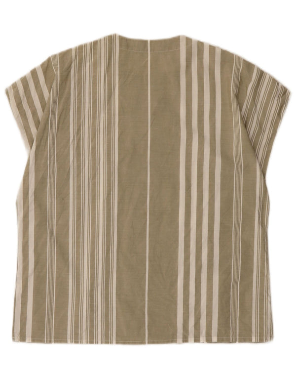 Vintage Damen Bluse Top EU 40 Medium Khaki Gestreifte Baumwolle