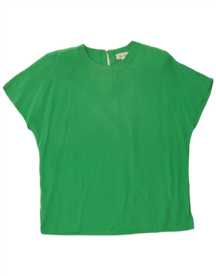Vintage Damen Bluse Top UK 16 Große grüne Seide