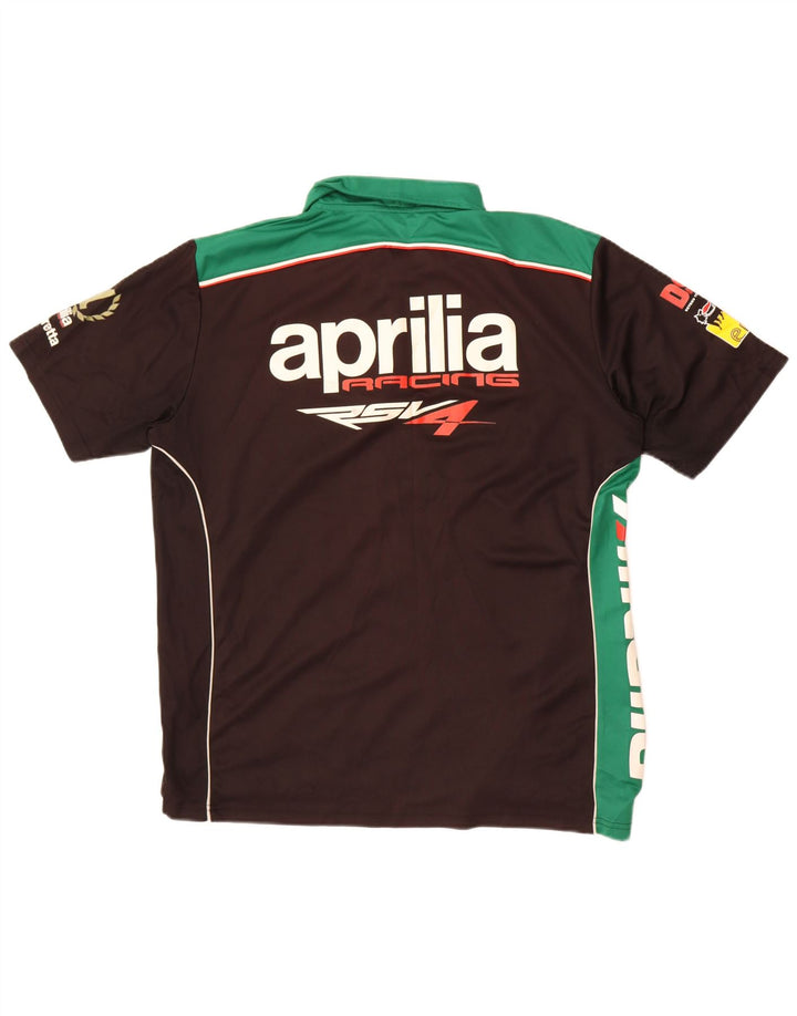 Aprilia Herren-Poloshirt mit Grafik, groß, schwarzes Farbblock-Polyester