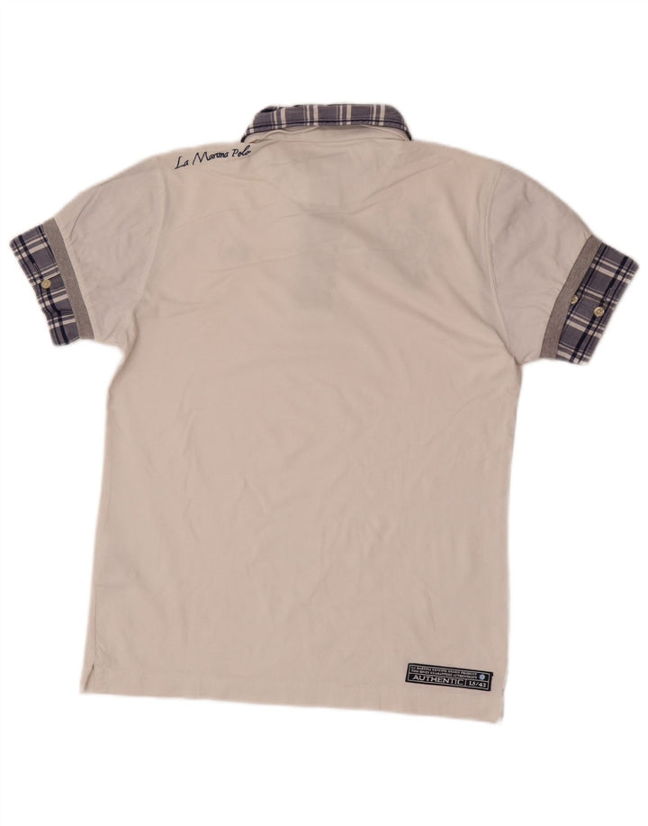 La Martina Herren-Poloshirt mit Grafik, Größe S, weiß, kariert, Baumwolle