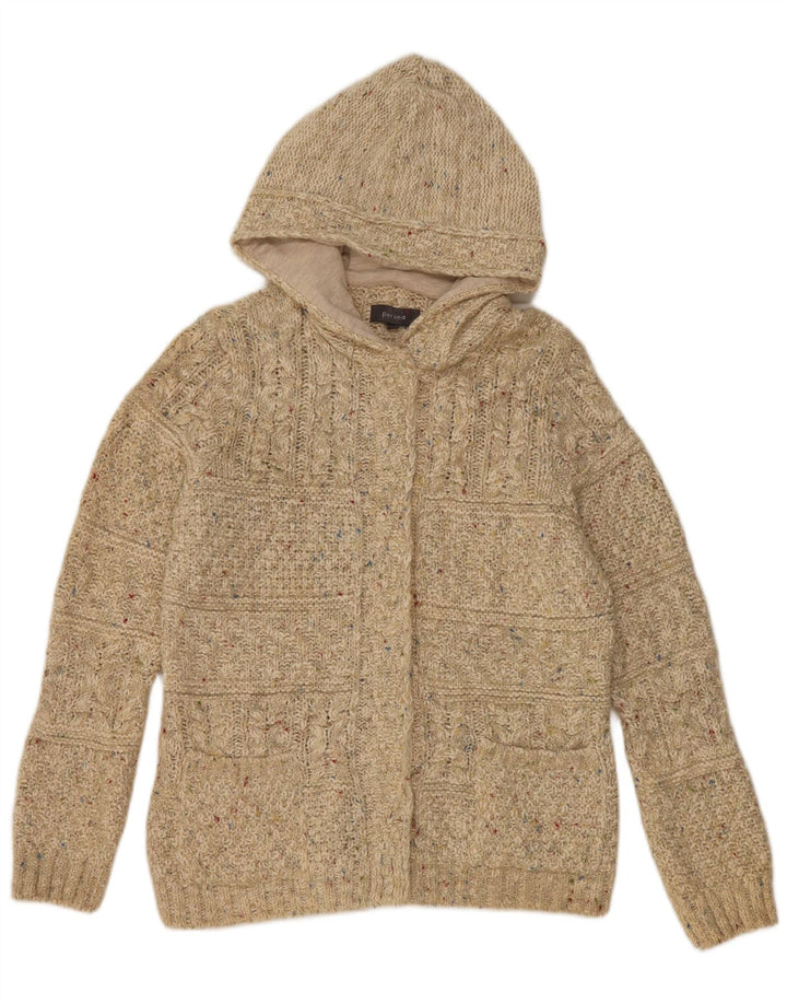 PER UNA Damen-Cardigan mit Kapuze, UK 12, mittelbeige gefleckte Baumwolle