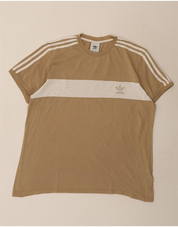 Adidas Herren Grafik T-Shirt Top Large Beige Colourblock