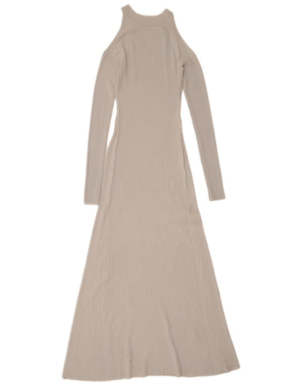 Langärmliges, schulterfreies Maxikleid von Zara für Damen, UK 12, mittelgraue Viskose