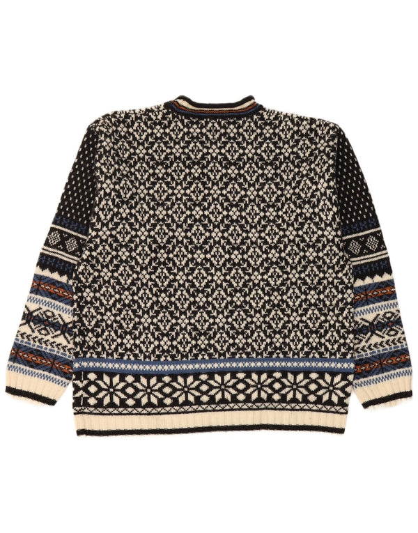 Lerros Herren-Pullover mit Rundhalsausschnitt, mittelschwarz, Fair-Isle-Wolle