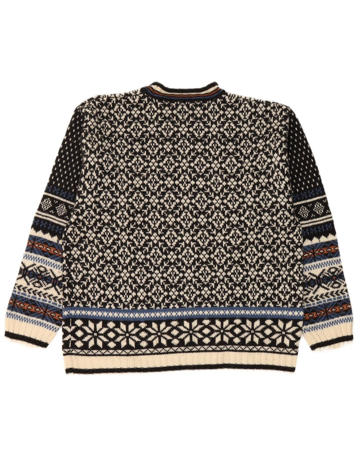 Lerros Herren-Pullover mit Rundhalsausschnitt, mittelschwarz, Fair-Isle-Wolle