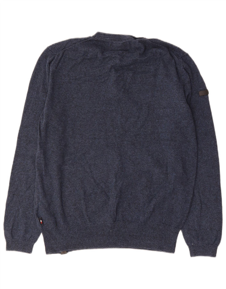 Superdry Herren-Pullover mit Knopfkragen, XL, blaue Baumwolle