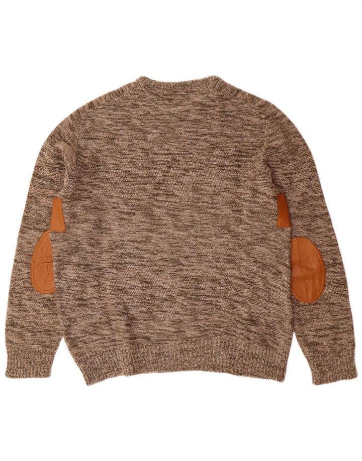 Vintage Herren Pullover mit Rundhalsausschnitt IT 48 Mittelbraun geflecktes Acryl