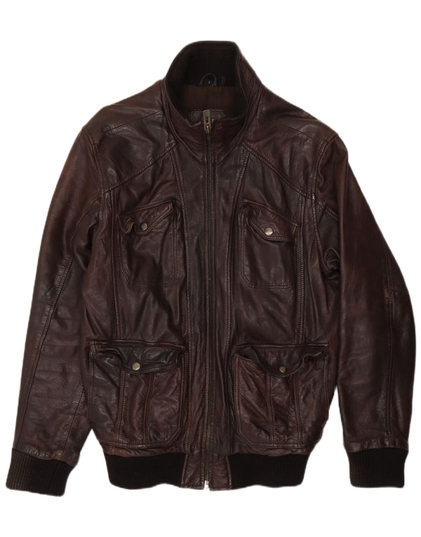 MAZE Mens Leather Jacket UK 40 Large Brown Leather