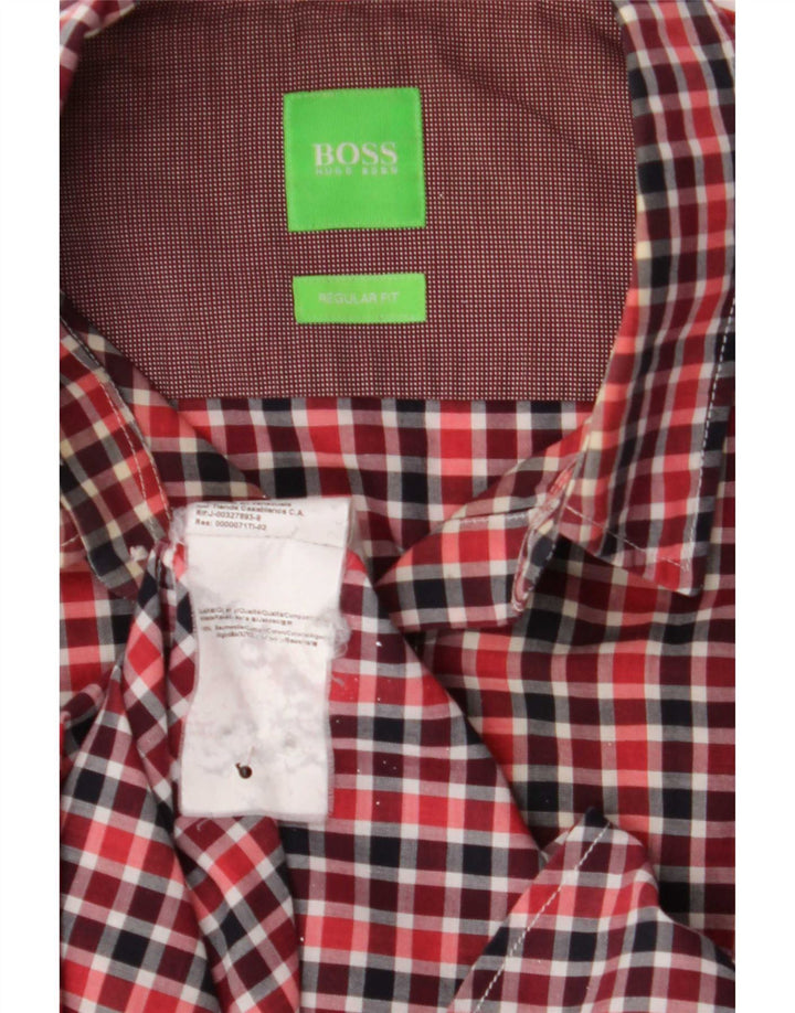 Hugo Boss Herren-Hemd mit normaler Passform, mittelrote Gingham-Baumwolle