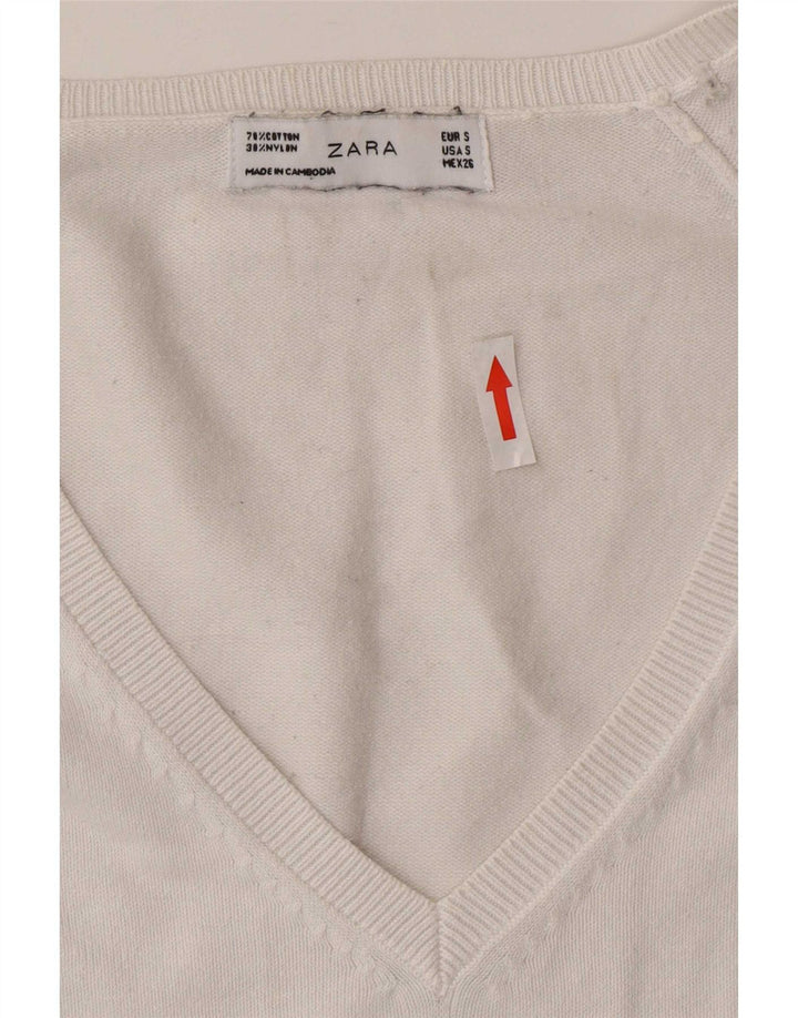 Zara Damen-Pullover mit V-Ausschnitt, Gr. 10, Größe S, Weiß