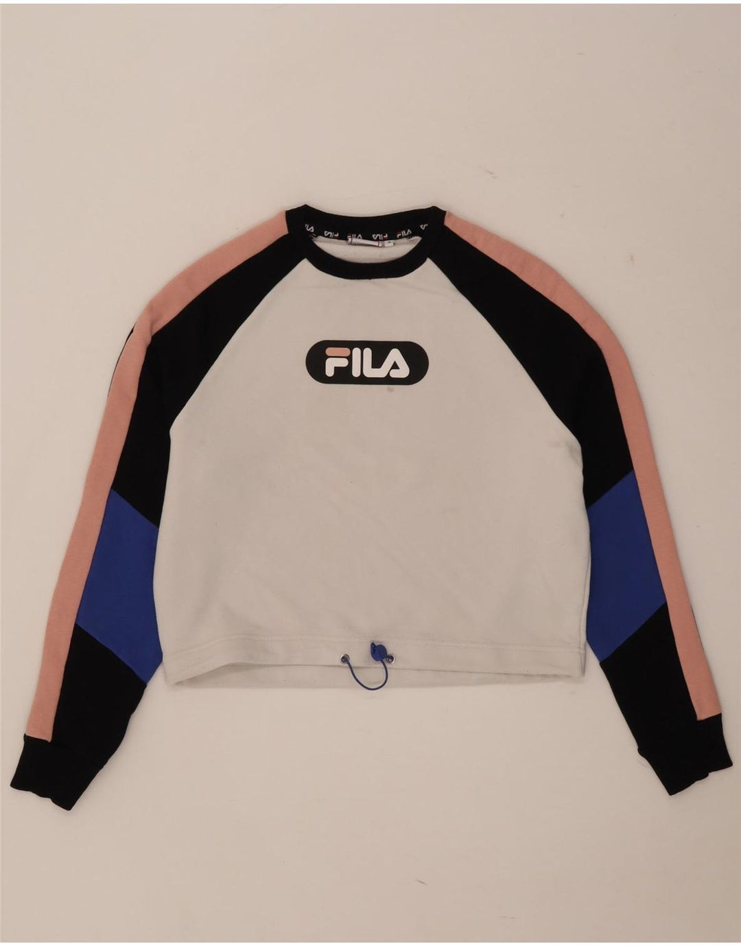Fila Damen-Pullover, übergroßer Crop-Sweatshirt, Gr. 10, Größe S, Weiß, Farbblock
