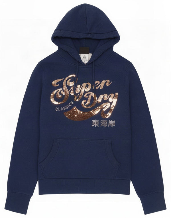 Superdry Damen-Kapuzenpullover mit Grafik, UK 10, Marineblau, Polyester