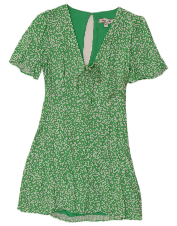 Jack Wills Damen-Teekleid, Gr. 10, Größe S, grün, geblümt, Viskose