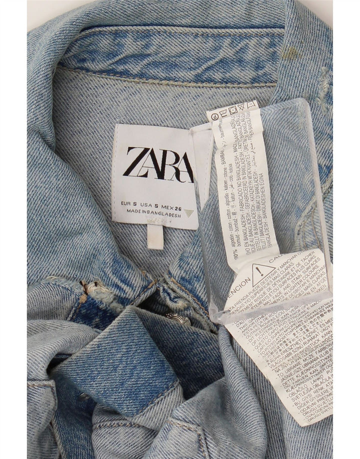 ZARA Damen Crop Übergroße Jeansjacke UK 10 Small Blaue Baumwolle