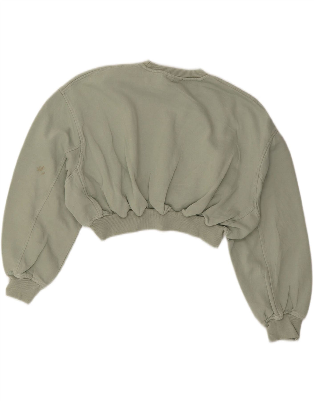 ZARA Damen 3/4-Ärmel Crop Sweatshirt Pullover UK 14 Mittelgrüne Baumwolle