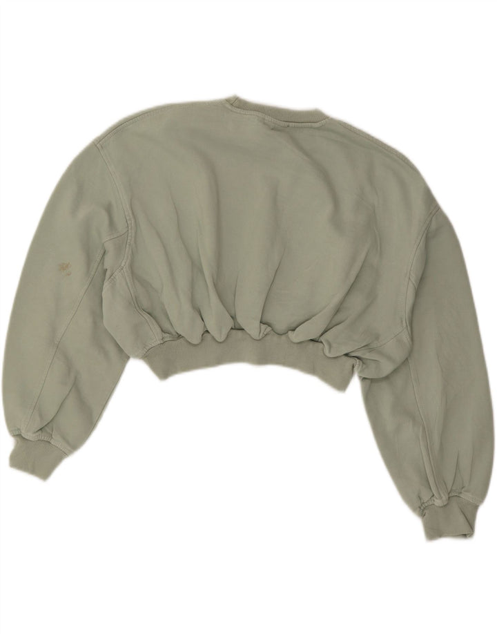 ZARA Damen 3/4-Ärmel Crop Sweatshirt Pullover UK 14 Mittelgrüne Baumwolle