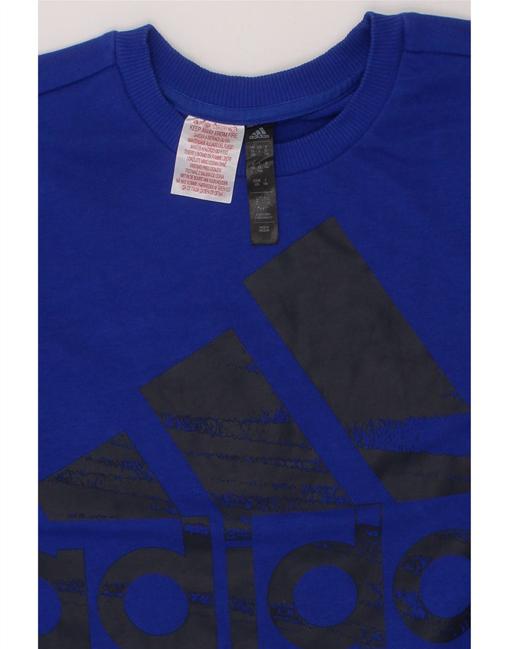 ADIDAS Boys Graphic Sweatshirt Jumper 13-14 Years Blue Cotton Vintage Adidas and Second-Hand Adidas from Messina Hembry 