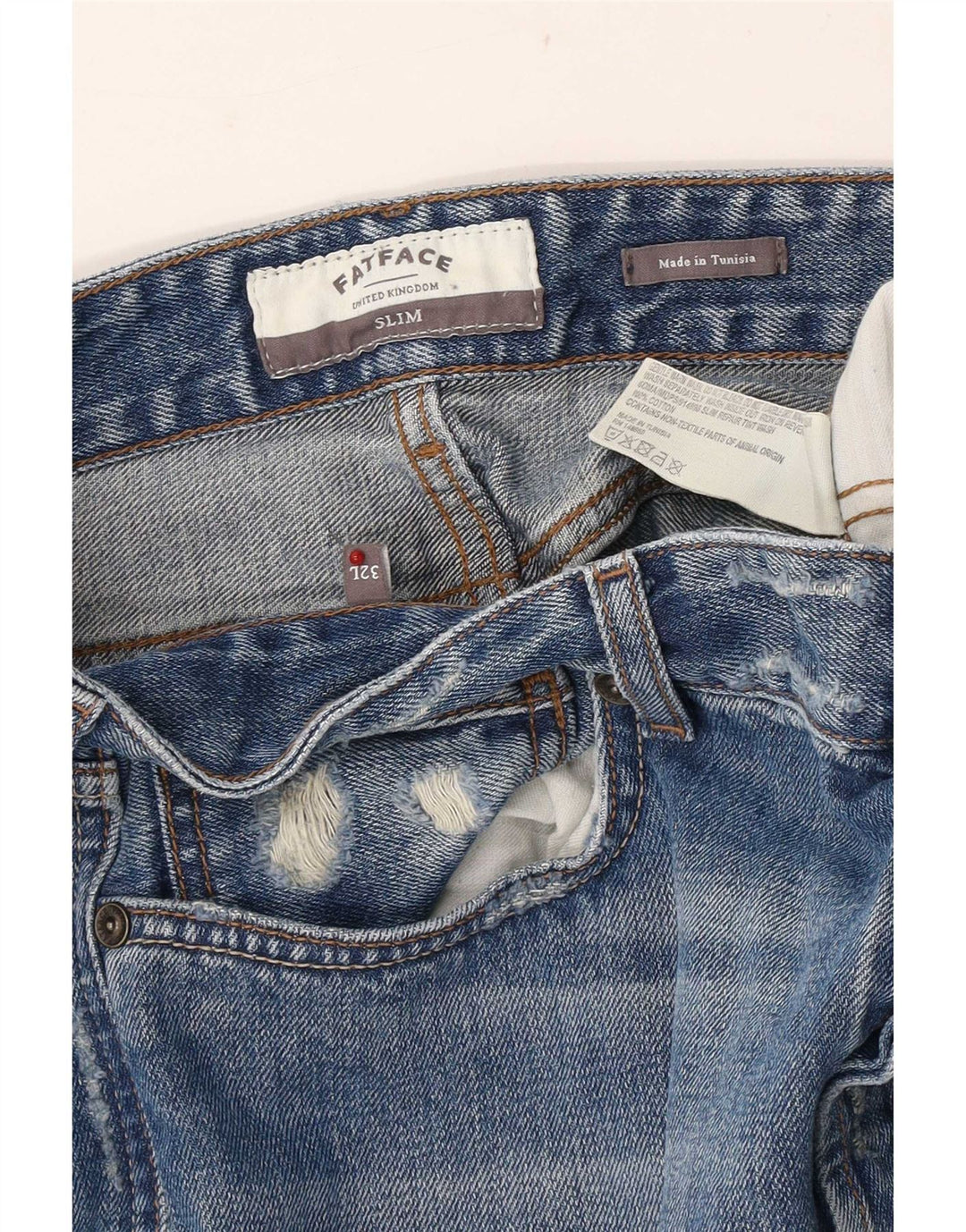 Fat Face Herren Distressed Slim Jeans W32 L33 Blaue Baumwolle