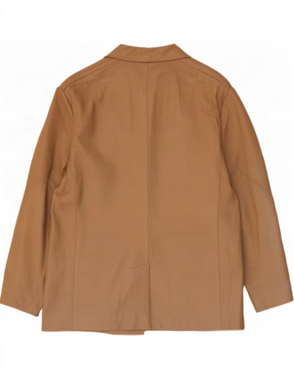 Vintage Damen 3 Knopf Leder Blazer Jacke EU 46 XL Beige