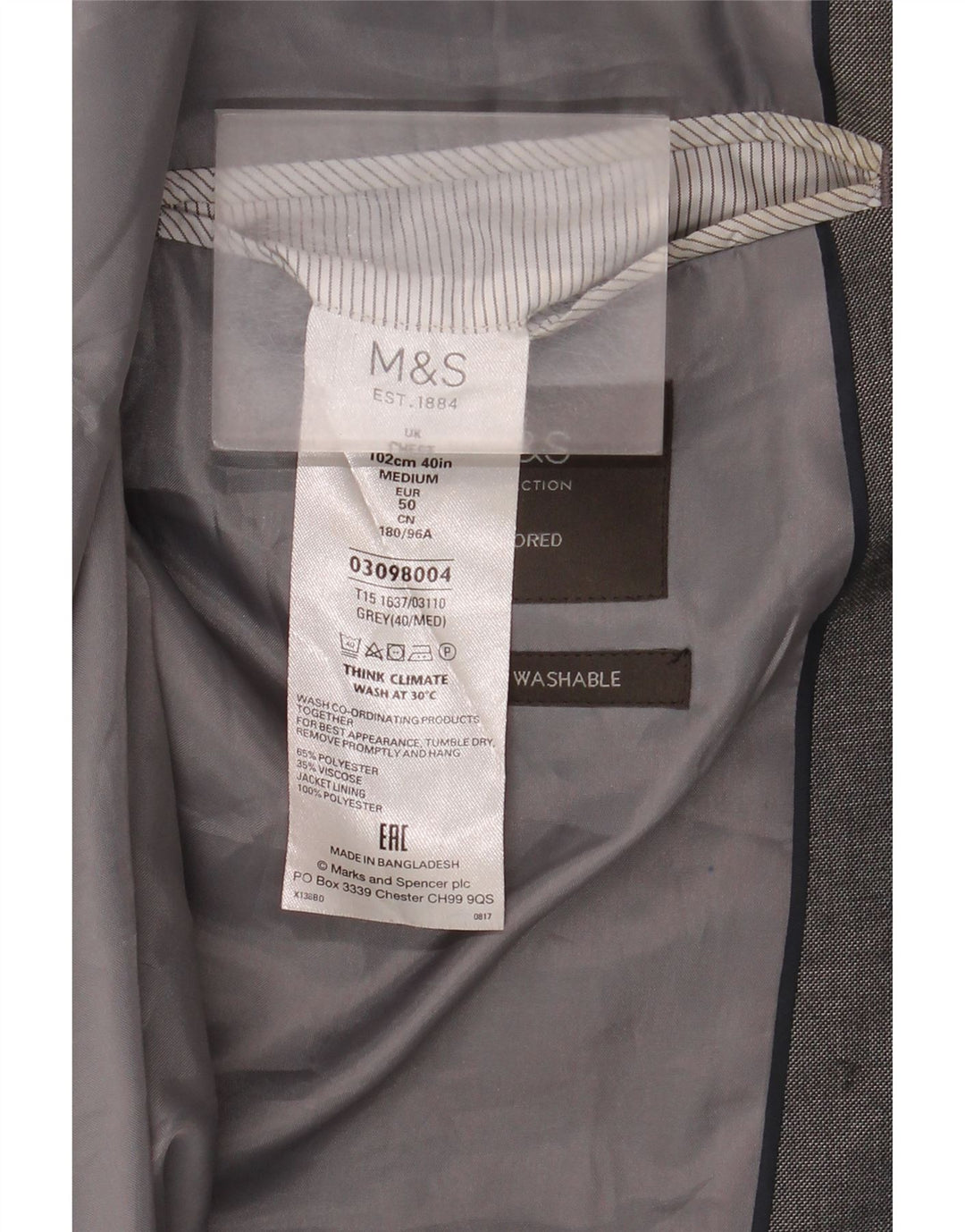 Marks & Spencer Maßgeschneiderte 2-Knopf-Blazerjacke für Herren, UK 40, Mittelgrau