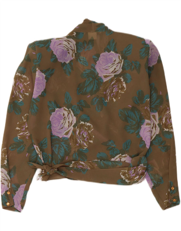 Marella Womens Wrap Crop Shirt Bluse UK 12 Mittelbraunes, geblümtes Polyester