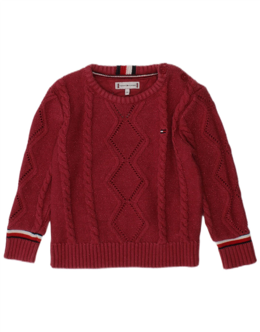 TOMMY HILFIGER Baby-Mädchen-Pullover mit U-Boot-Ausschnitt, 12–18 Monate, Burgunderrot