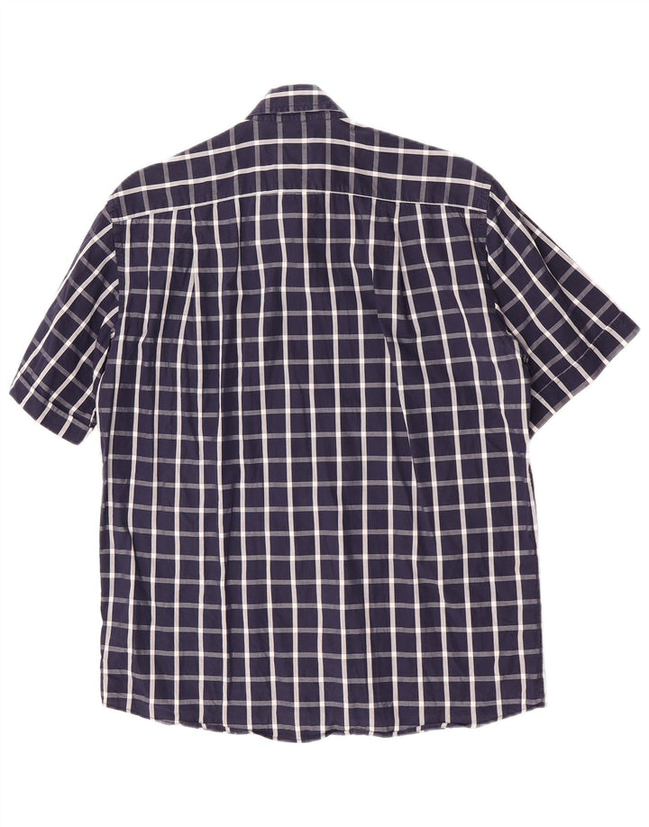 Roccobarocco Herren Kurzarmhemd Größe 39 15 1/2 Mittel Marineblau kariert