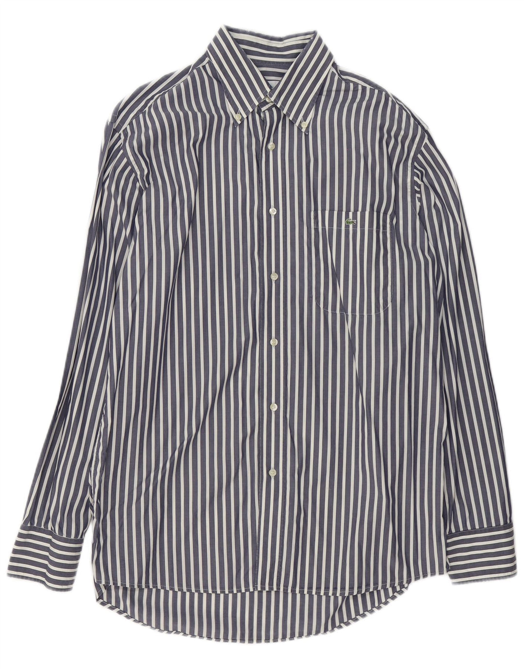 Lacoste Herrenhemd Größe 41 Mittelmarineblaue Nadelstreifen-Baumwolle