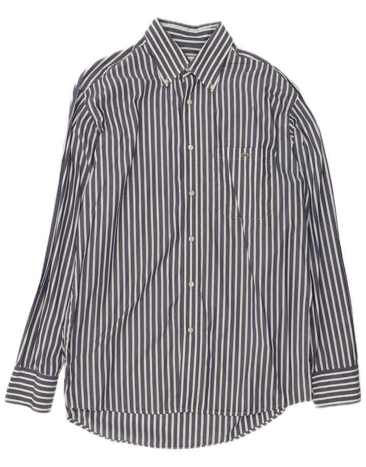 Lacoste Herrenhemd Größe 41 Mittelmarineblaue Nadelstreifen-Baumwolle