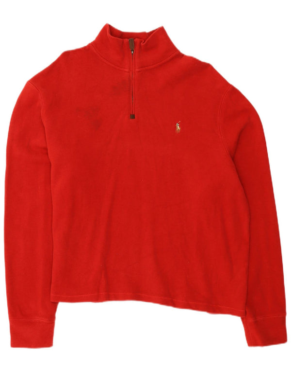 Polo Ralph Lauren Womens Oversized Zip Neck Sweatshirt Jumper UK 18 XL Red