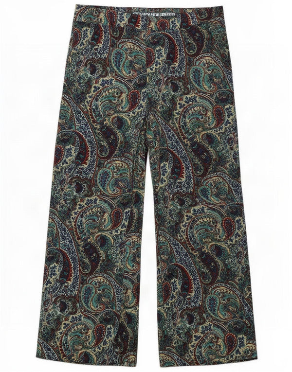Zara Damen-Hose mit weitem Bein, mittelgroß, W28, L24, grünes Paisleymuster
