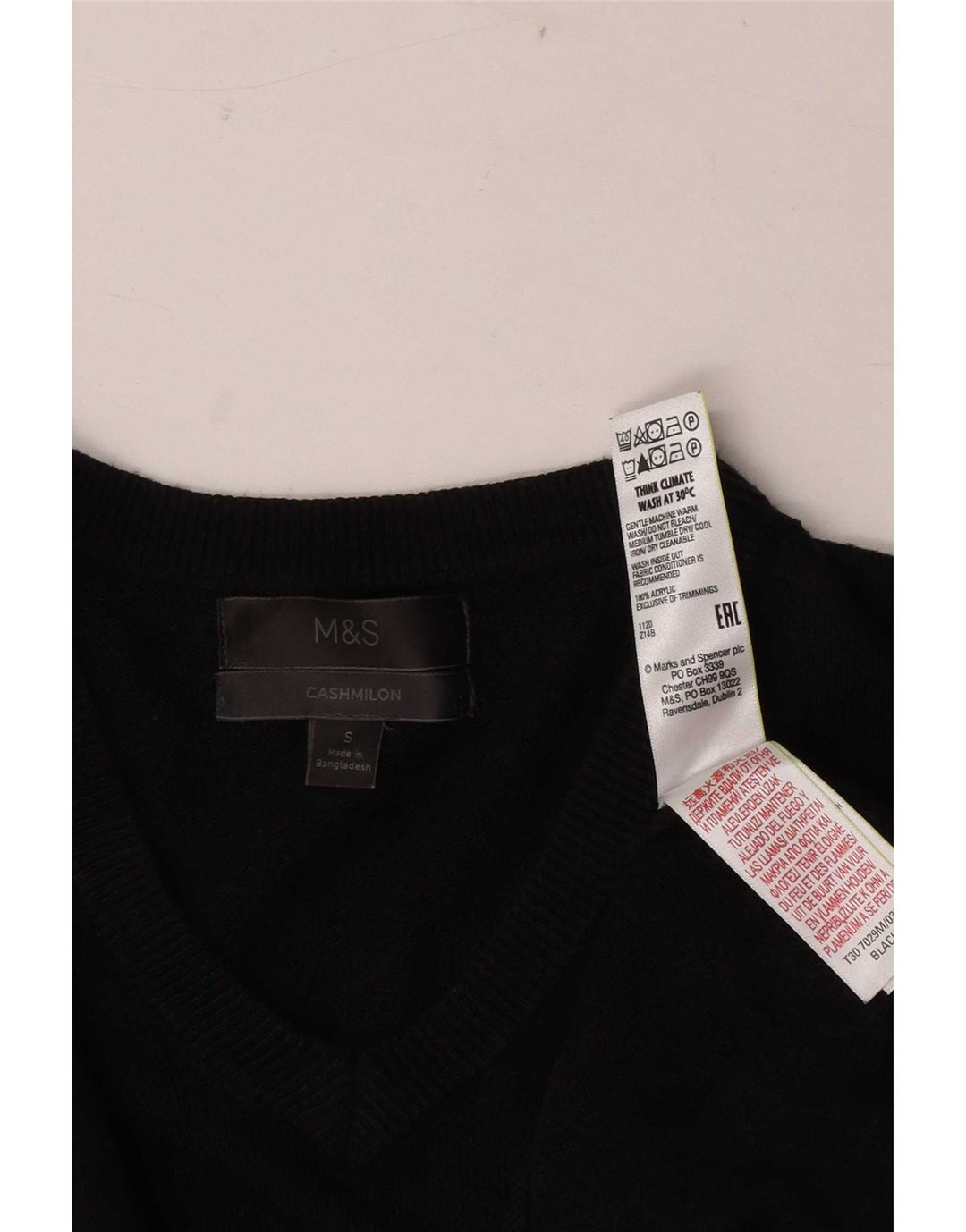 Marks & Spencer Herren-Pullover mit V-Ausschnitt, Größe S, Schwarz, Acryl