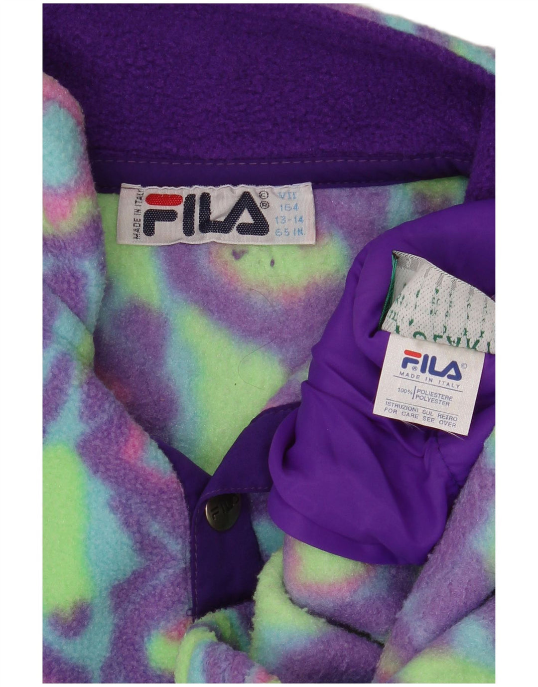 Fila Jungen-Fleecepullover mit Knopfkragen, 13–14 Jahre, grünes geometrisches Polyester