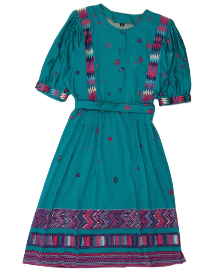 Vintage Damen A-Linie Kleid IT 46 Groß Blau Geometrisch