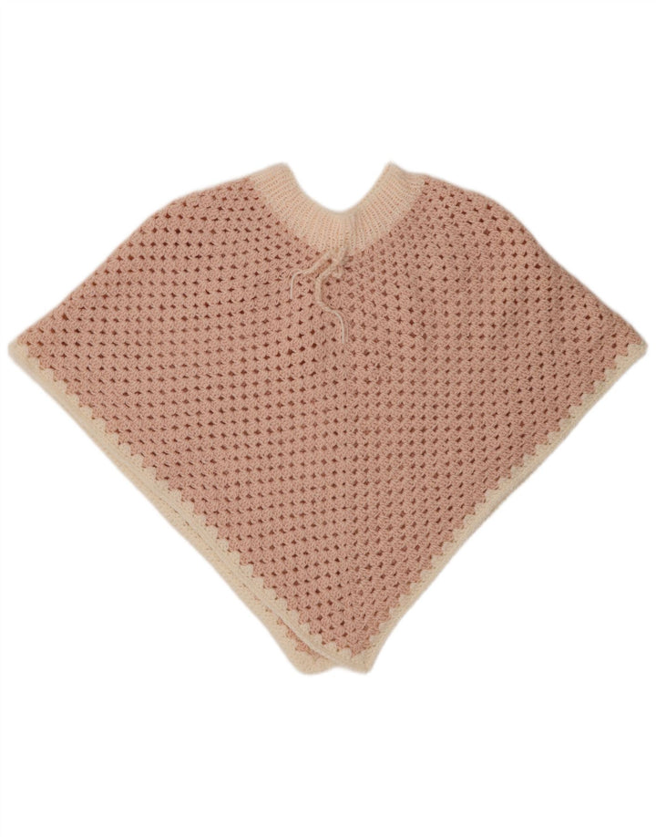 VINTAGE Damen Häkel-Poncho-Pullover, Einheitsgröße, rosa Farbblock