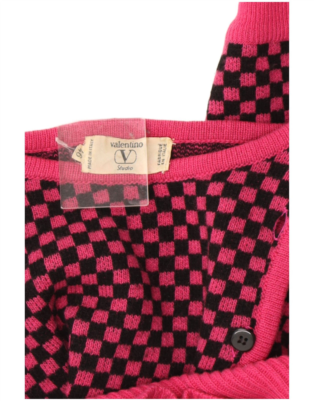 Valentino Damen-Pullover mit U-Boot-Ausschnitt, IT 46, große rosafarbene Gingham-Wolle