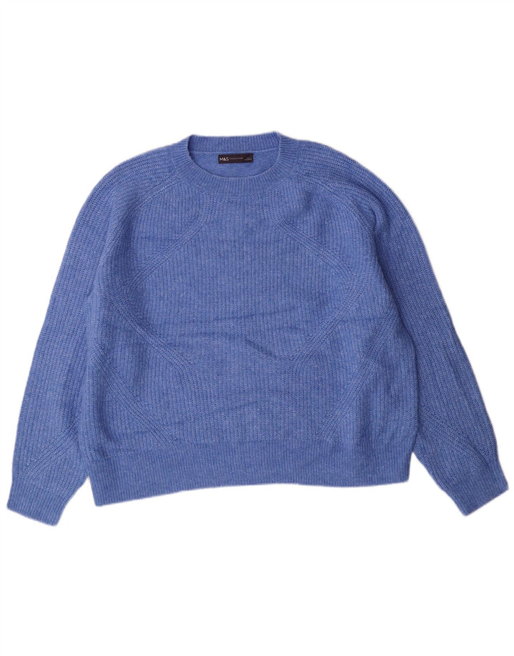 MARKS & SPENCER Damen-Pullover mit Rundhalsausschnitt, Gr. 16, Größe L, blau, Acryl