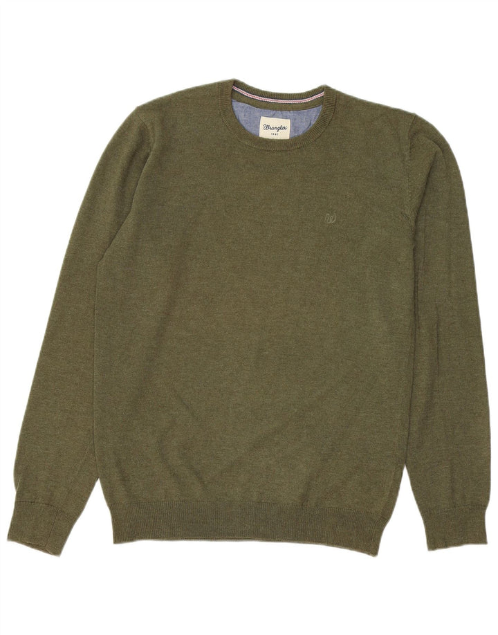 WRANGLER Mens Crew Neck Jumper Sweater Small Green Cotton