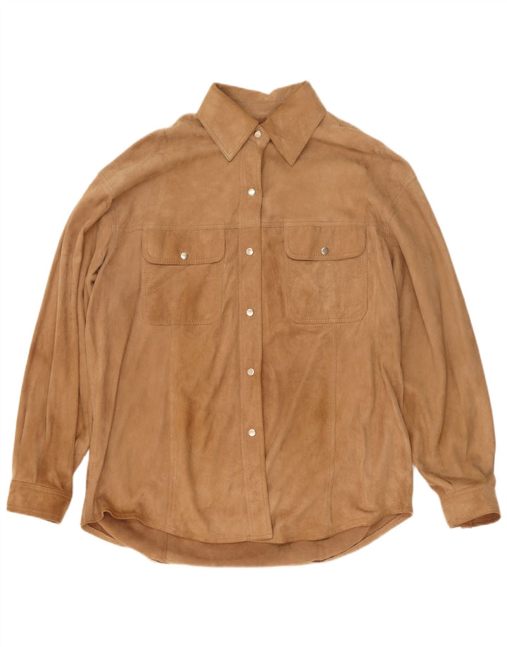Vintage Damen Übergroßes Overshirt Wildlederhemd UK 16 Großes beiges Leder