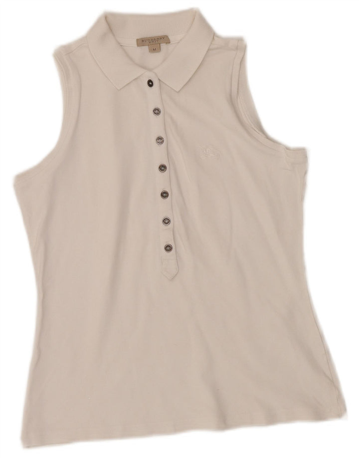 BURBERRY Damen BRIT ärmelloses Poloshirt UK 12 Mittelweiß