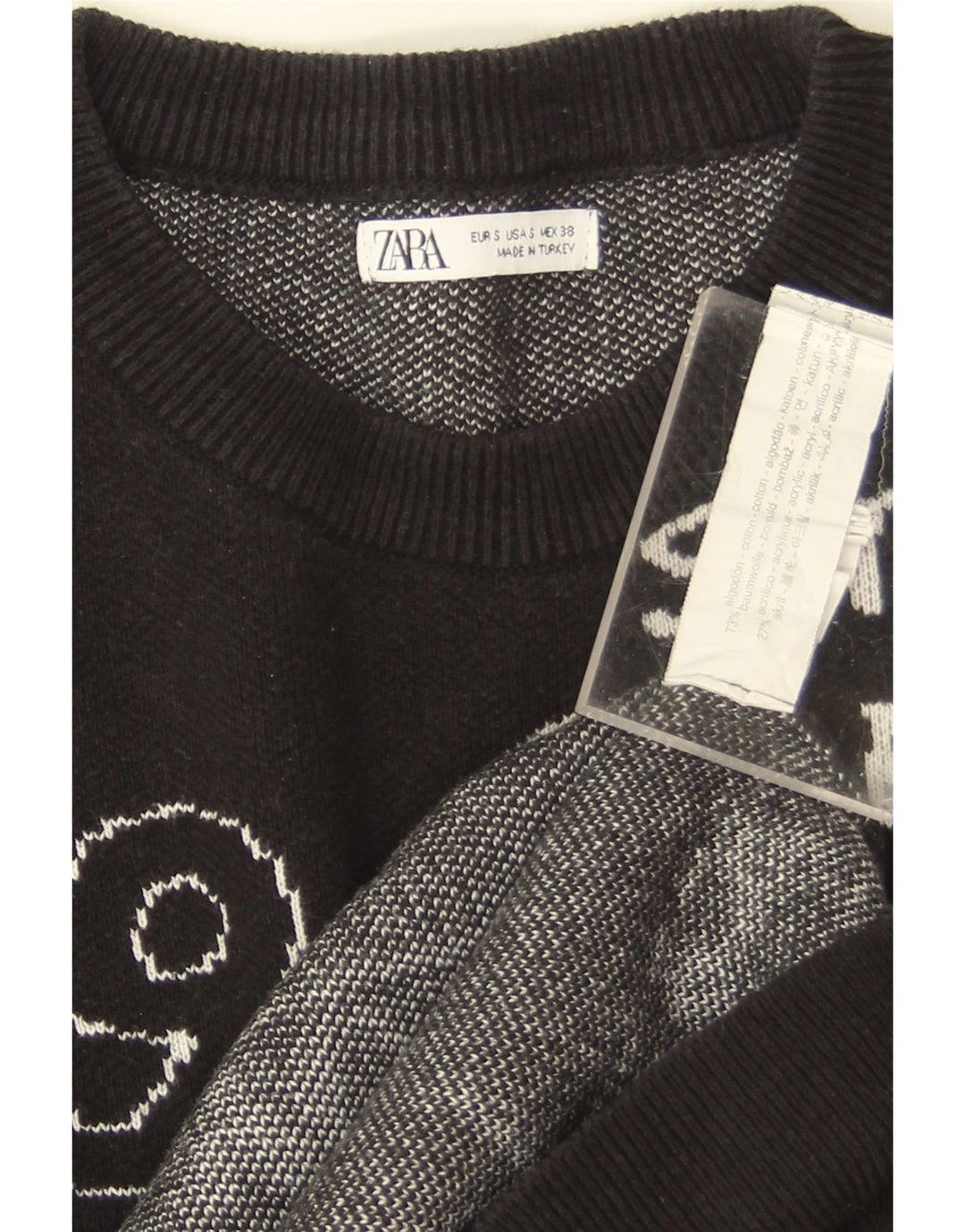 Zara Damen-Sweatshirt mit Grafik-Übergröße, Gr. 10, Größe S, Schwarz, Baumwolle
