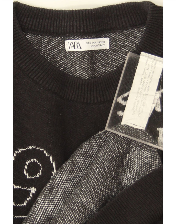 Zara Damen-Sweatshirt mit Grafik-Übergröße, Gr. 10, Größe S, Schwarz, Baumwolle