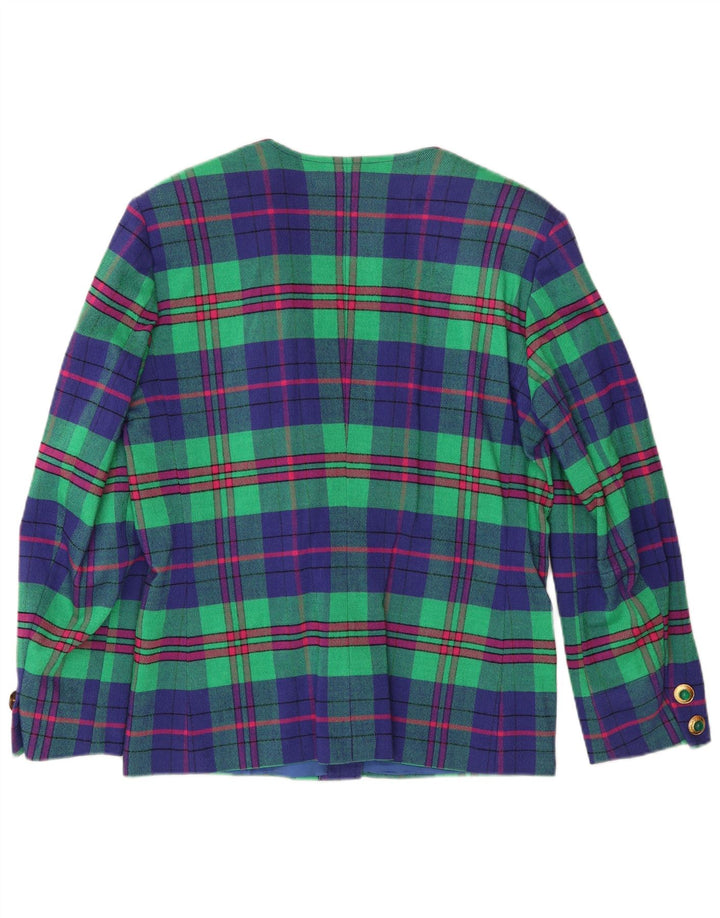 Vintage Damen 4-Knopf-Blazerjacke UK 14 Mittelblau kariert